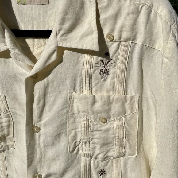 Cubavera Ivory Linen Rayon Brown Embroidery Floral Pattern Decor Size M - Picture 3 of 11